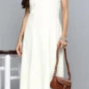 Rayon Party Wear Dress In White And Off White With Sequence Work