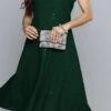 Rayon Party Wear Dress In Green With Sequence Work