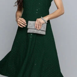 Rayon Party Wear Dress In Green With Sequence Work