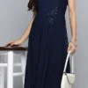 Rayon Casual Dress In Blue With Sequence Work