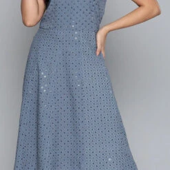 Rayon Party Wear Dress In Black And Grey With Sequence Work