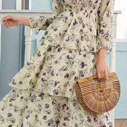 Rayon Party Wear Dress In Beige And Brown With Digital Print Work