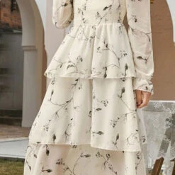 Rayon Party Wear Dress In White And Off White With Digital Print Work