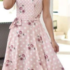 Rayon Party Wear Dress In Beige And Brown With Floral Work