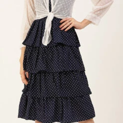 Wool Daffodil Reception Dress In Blue With Printed Work