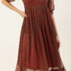 Polyester Silk Party Wear Dress In Red And Maroon With Printed Work