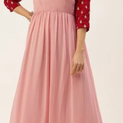 Georgette Summer Dress In Pink And Majenta With Printed Work