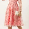 Rayon Party Wear Dress In Pink And Majenta With Floral Work