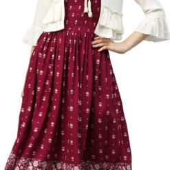 Rayon Casual Dress In Red And Maroon With Digital Print Work