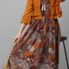 Rayon Casual Dress In Beige And Brown With Digital Print Work
