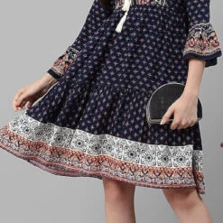 Rayon Casual Dress In Blue With Digital Print Work