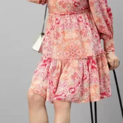 Rayon Casual Dress In Pink And Majenta With Digital Print Work