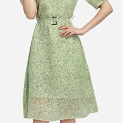 Georgette Party Wear Dress In Green With Printed Work