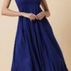 Rayon Party Wear Dress In Blue With Fancy Work Work
