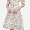 Georgette Party Wear Dress In White And Off White With Printed Work