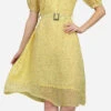 Georgette Party Wear Dress In Yellow With Printed Work