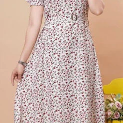 Rayon Party Wear Dress In White And Off White With Printed Work