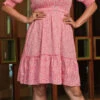 Art Silk Casual Dress In Pink And Majenta With Printed Work