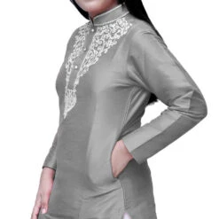 Dupion Silk Girls Dress In Black And Grey With Embroidered Work -goodsmile.info shop A637473480565421471