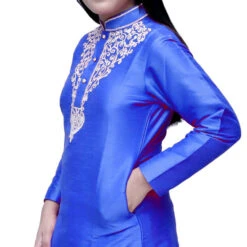 Dupion Silk Girls Dress In Blue With Patch Work -goodsmile.info shop A637473485513519176