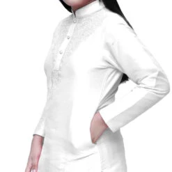 Dupion Silk Girls Dress In White And Off White With Thread Work -goodsmile.info shop A637473502939188919