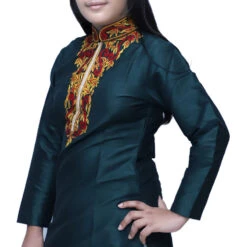 Dupion Silk Girls Dress In Green With Fancy Work Work -goodsmile.info shop A637473506587464472
