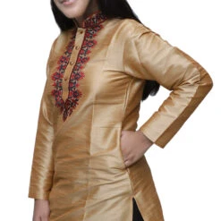 Dupion Silk Girls Dress In Gold With Fancy Work Work -goodsmile.info shop A637473510446002581