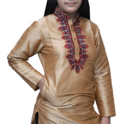 Dupion Silk Girls Dress In Gold With Fancy Work Work -goodsmile.info shop A637473510448162528