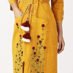 Rayon Casual Dress In Yellow With Embroidered Work -goodsmile.info shop A637669735065271767