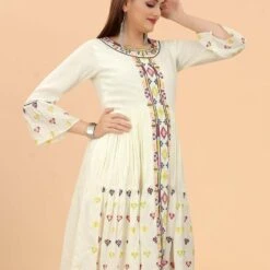 Rayon Party Wear Dress In White And Off White With Resham Work -goodsmile.info shop A638050694292736189