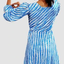 Crepe Silk Casual Dress In Blue With Printed Work -goodsmile.info shop A638087060004135886