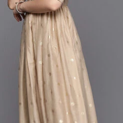 Chanderi Silk Party Wear Dress In Beige And Brown With Foil Print Work -goodsmile.info shop A638143035955650943