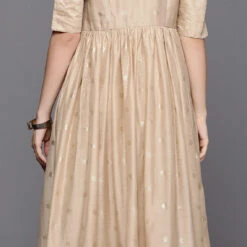 Chanderi Silk Party Wear Dress In Beige And Brown With Foil Print Work -goodsmile.info shop A638143035957720906