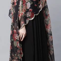Crepe Silk Party Wear Dress In Black And Grey With Printed Work -goodsmile.info shop A638144791261573550