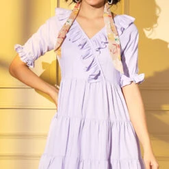 Viscose Casual Dress In Purple And Violet With Thread Work -goodsmile.info shop A638225111135102617