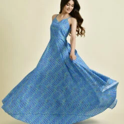 Cotton Designer Dress In Blue With Lehariya Work -goodsmile.info shop A638230335240791973