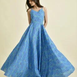 Cotton Designer Dress In Blue With Lehariya Work -goodsmile.info shop A638230335245792155