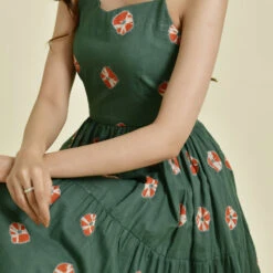 Cotton Designer Dress In Green With Printed Work -goodsmile.info shop A638230336123341748