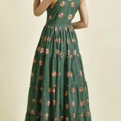 Cotton Designer Dress In Green With Printed Work -goodsmile.info shop A638230336127873187