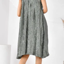 Satin Silk Summer Dress In Black And Grey With Pleats Work -goodsmile.info shop A638230418513217780