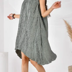 Satin Silk Summer Dress In Black And Grey With Pleats Work -goodsmile.info shop A638230418515718100