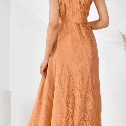 Satin Silk Summer Dress In Beige And Brown With Pleats Work -goodsmile.info shop A638230420313345905