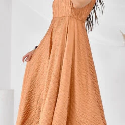 Satin Silk Summer Dress In Beige And Brown With Pleats Work -goodsmile.info shop A638230420315845917
