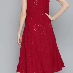 Rayon Casual Dress In Red And Maroon With Sequence Work -goodsmile.info shop A638232052505918247