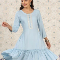 Rayon Party Wear Dress In Blue With Sequence Work -goodsmile.info shop A638301323849467081