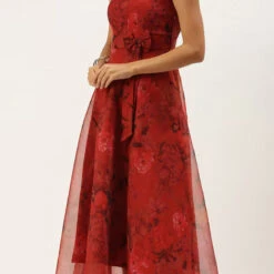 Organza Silk Summer Dress In Red And Maroon With Printed Work -goodsmile.info shop A638328834478496442