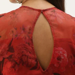 Organza Silk Summer Dress In Red And Maroon With Printed Work -goodsmile.info shop A638328834481308905