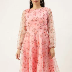 Rayon Party Wear Dress In Pink And Majenta With Floral Work -goodsmile.info shop A638328834530690637