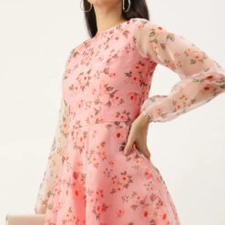 Rayon Party Wear Dress In Pink And Majenta With Floral Work -goodsmile.info shop A638328834534128159