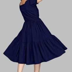 Crepe Silk Casual Dress In Blue With Thread Work -goodsmile.info shop A638380618711649905